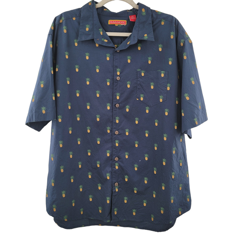 Havanera Men's Casual Shirt Pineapple Print Size XXL Cotton Tropical
